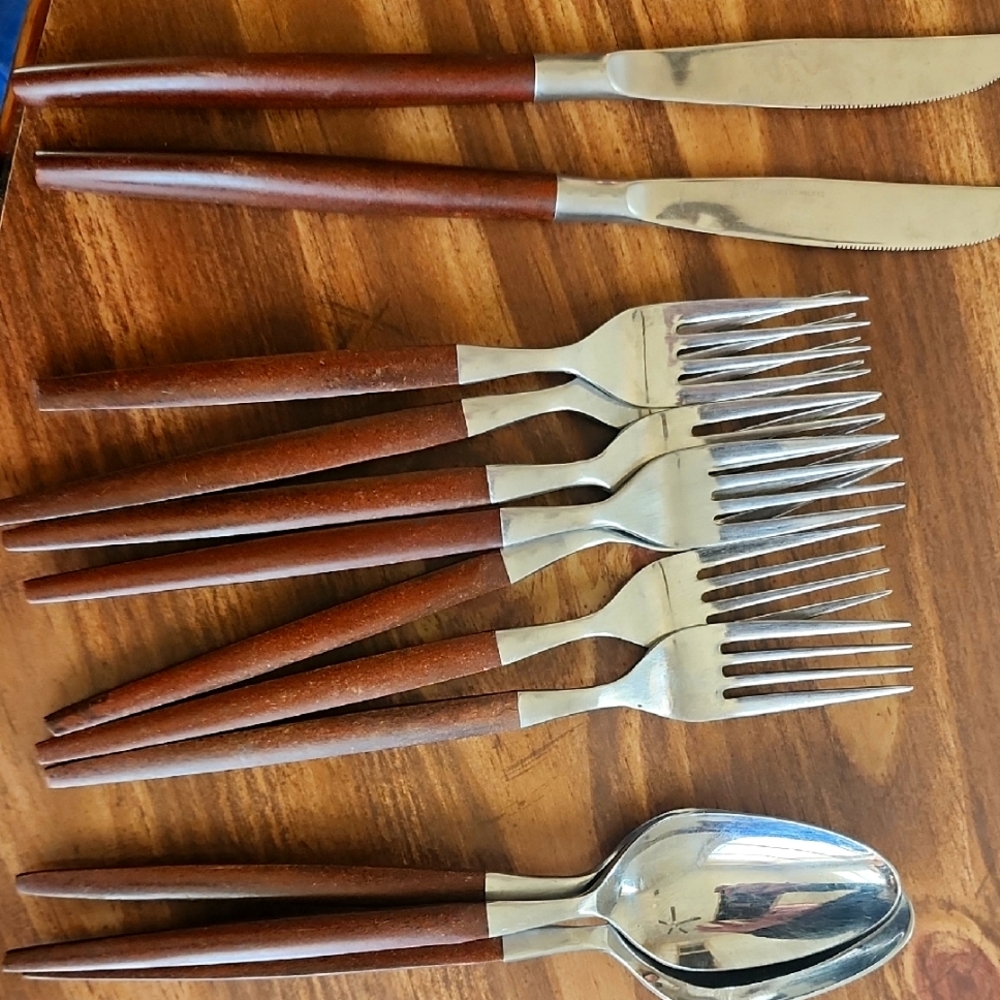 Elegant Brown and Silver Cutlery Set 6 Forks 3 Spoons 2 Knives